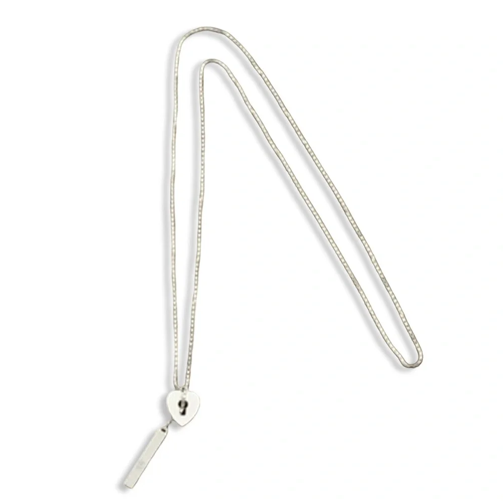 Gucci Sterling Silver Lariat Style Keyhole Necklace with Heart and Bar Pendant - Picture 4 of 6